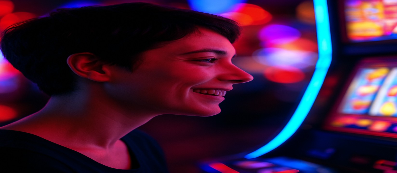 tk3666 প্ল্যাটফর্মের রঙিন আলোয় আর্কেড গেম খেলতে থাকা হাসিখুশি